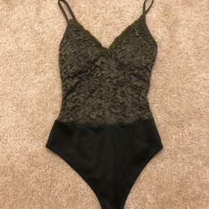 olive green lace body suit